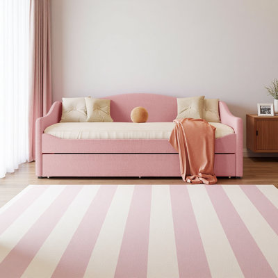 Teddy Fleece Twin Size Upholstered Daybed With Light And Trundle