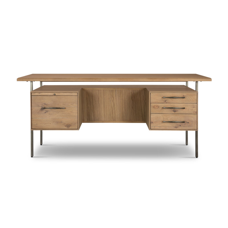 Lauren Modern Brown Solid Oak Writing Desk with Filing Storage
