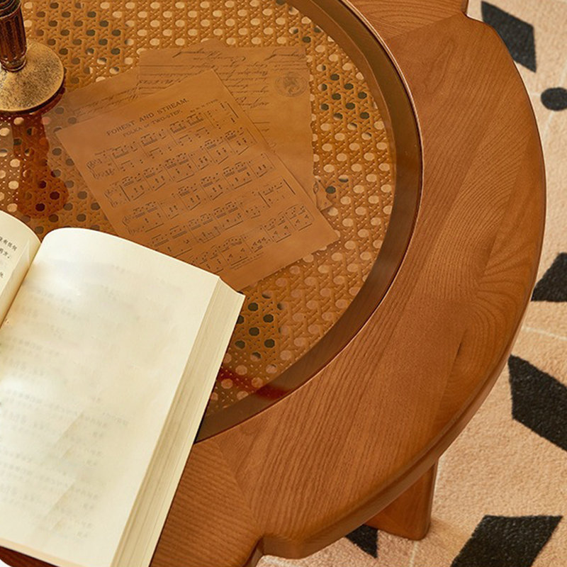 Table basse ronde en verre trempé brun