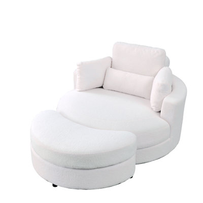 Jeferson Swivel Accent Barrel Modern Sofa Lounge Club Big Round Chair With Storage Ottoman Linen Fabric For Living Room Hotel With Pillows -  Orren Ellis, 1A56CBEC71E748119F0327CAA924F30D