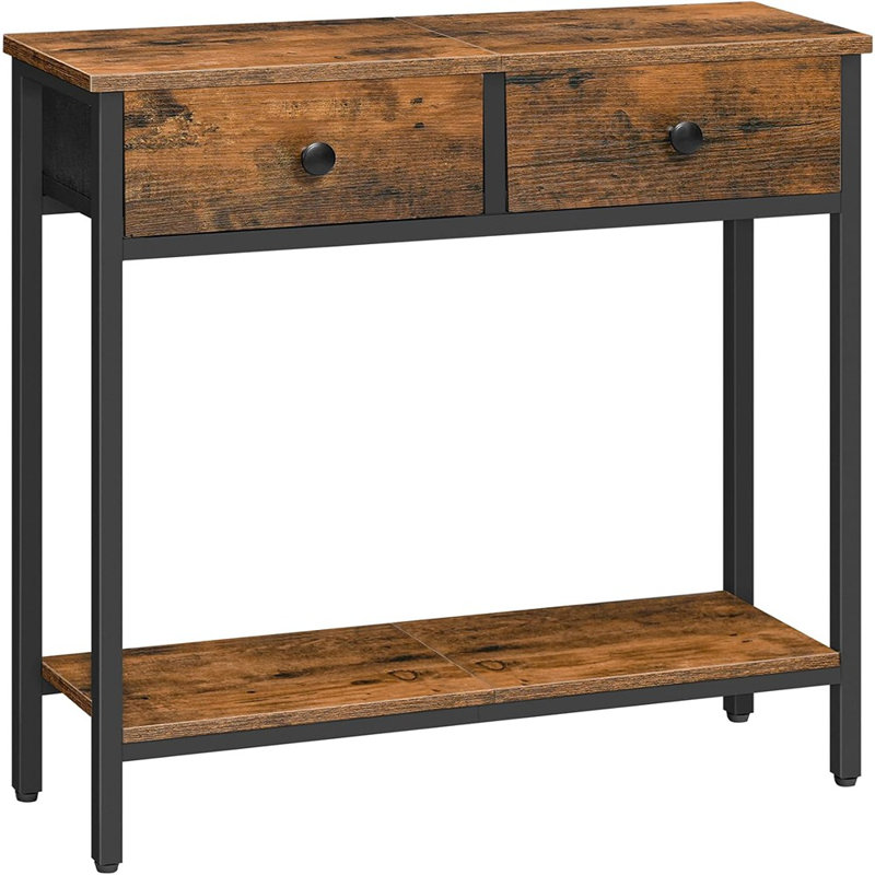 Console étroite de 29,5 po avec 2 tiroirs en tissu, petite table d'entrée avec tablettes de rangement à 2 niveaux, table de canapé mince, table d'appoint, pour le salon, couloir, brun rustique et noir BF71XG01