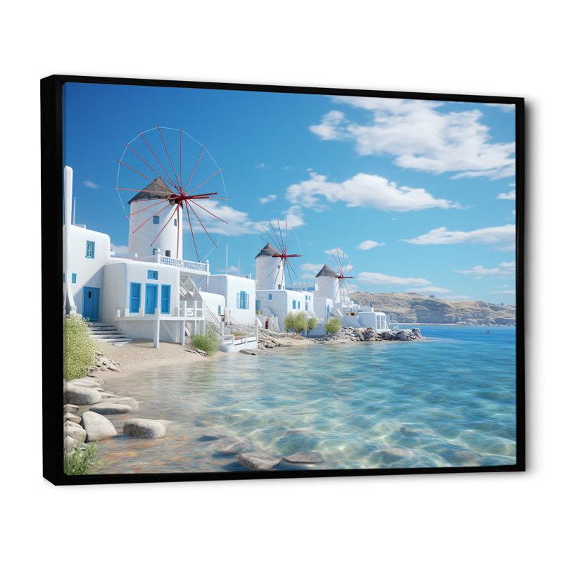 «Grèce Serenity In Mykonos - Grèce», reproduction sur toile encadrée, H 12 po x l 20 po x P 1 po, Cadre flottant noir