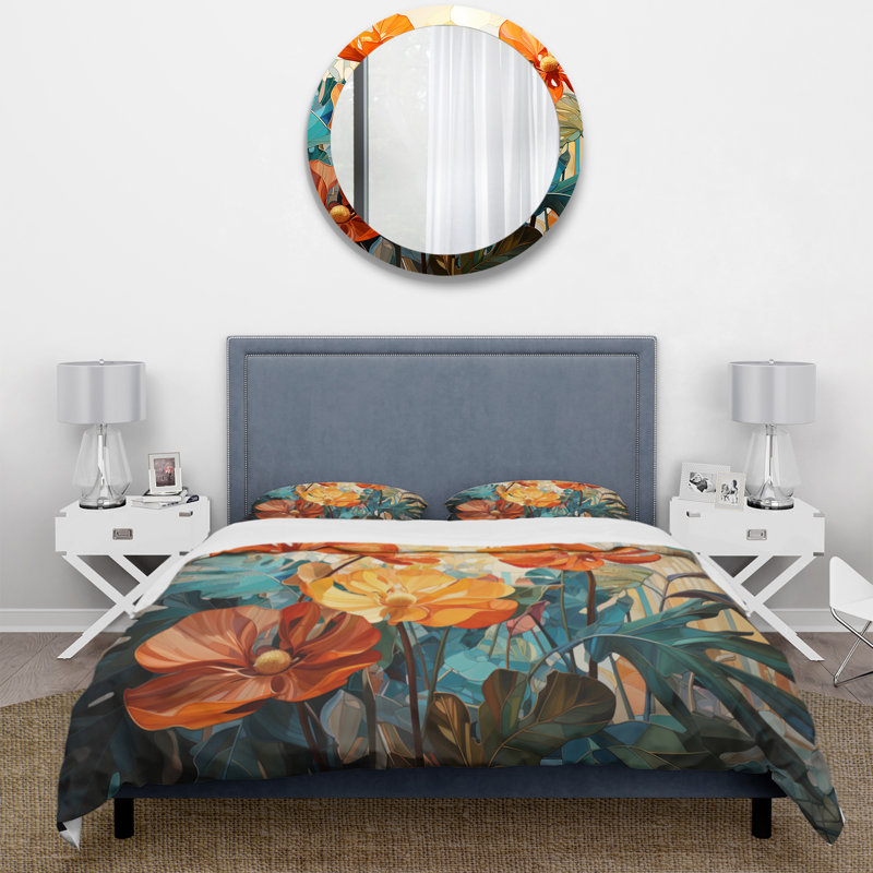 Ensemble de housse de couette en microfibre / polyester Tropical Orange and Green Foliage II Bedding