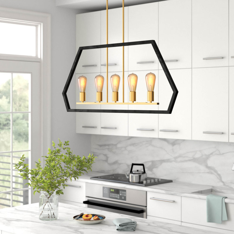 Luminaire suspendu linéaire à 5 lumières pour îlot de cuisine l 37,2 po Blythdale, Noir / or