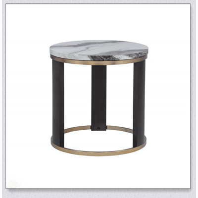 Table de bout ronde de 24 pouces en faux marbre avec accents dorés pour le salon, table d'appoint durable et élégante