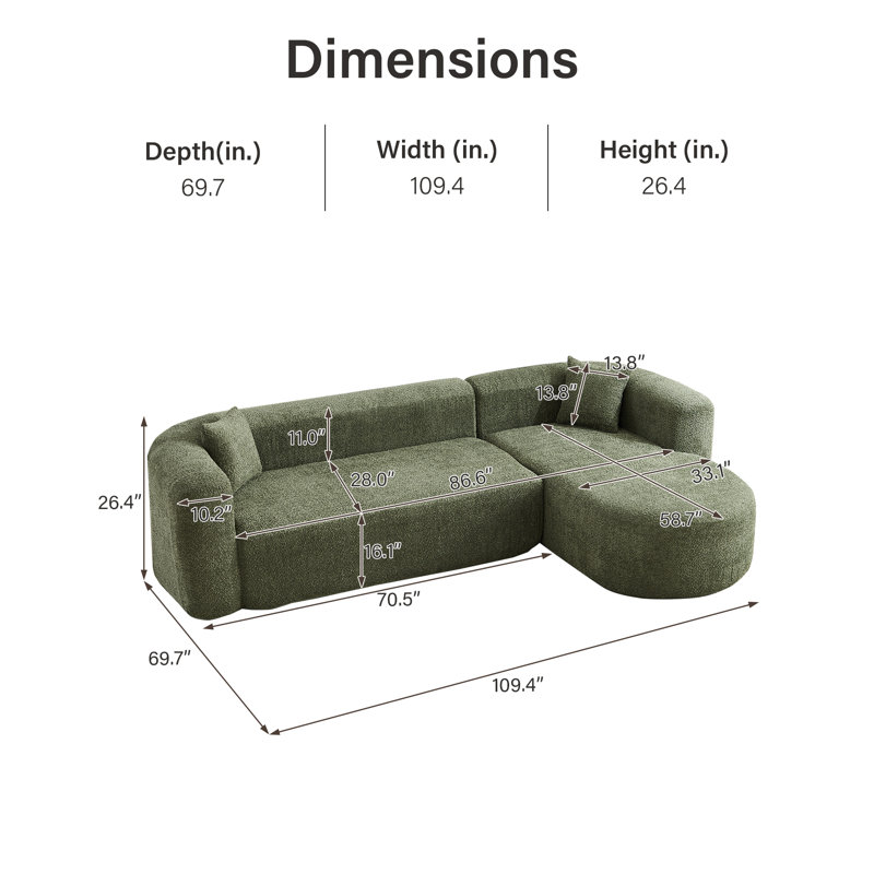 Canapé modulaire Modern, Chenille verte, Orienté à droite