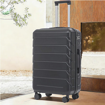 28 Inch ABS Hard Shell Large Travel Checked Luggage - Scratch Resistant Surface Four Multi-Directional Wheels,  With Combination Lock and Side Hooks .(Black)