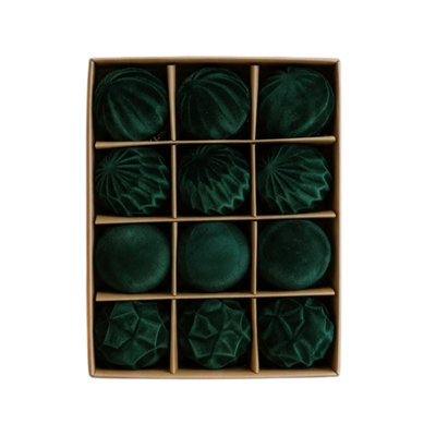 Lot de 12 boules de Noël en velours de 6 cm (2,36 pouces), décorations floquées pour sapin, idéales pour les fêtes de fin d'année et la décoration intérieure.