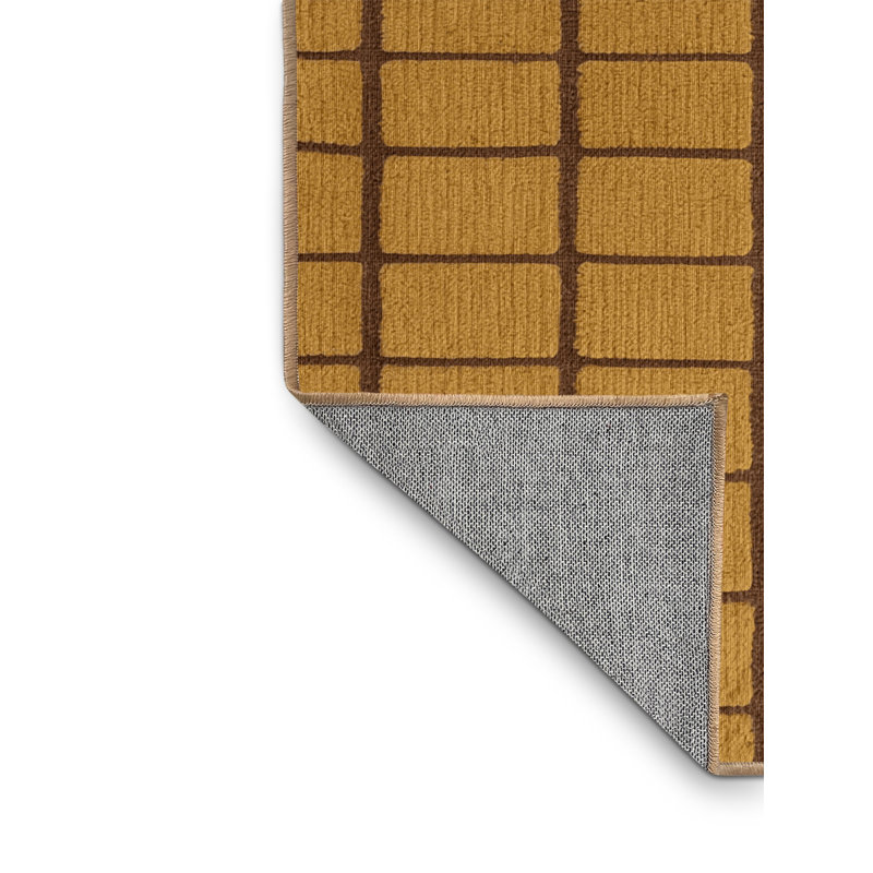Tapis brun treillis lavable à la machine, Rond 3 pi