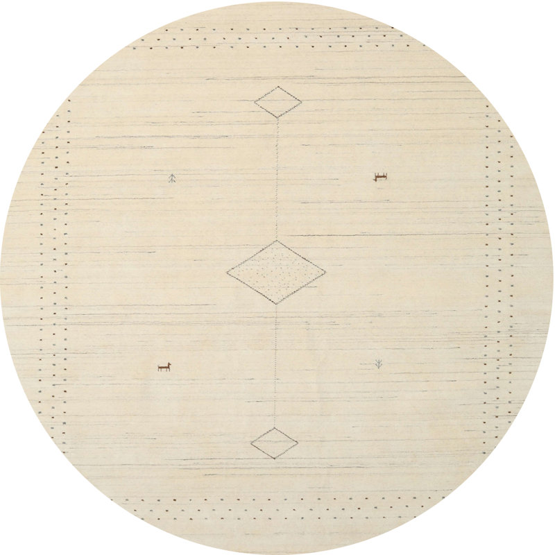 Tapis beige/bleu ciel contemporain, Rond 5 pi