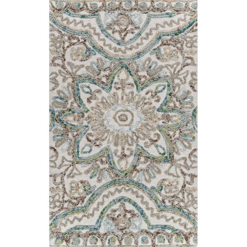 Tapis beige / bleu en laine touffeté à la main Agra, Rectangle 4pi x 6 pi