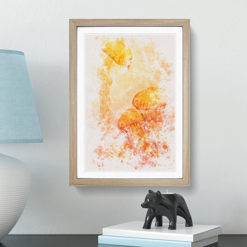 The Orange Jellyfish - Picture Frame Graphic Art, 87cm H x 62cm W x 2cm D, Oak Framed