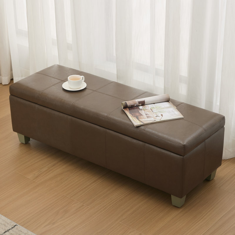 Banc de rangement rembourré en similicuir, H 16,5 po x l 51 po x P 17,3 po, Café