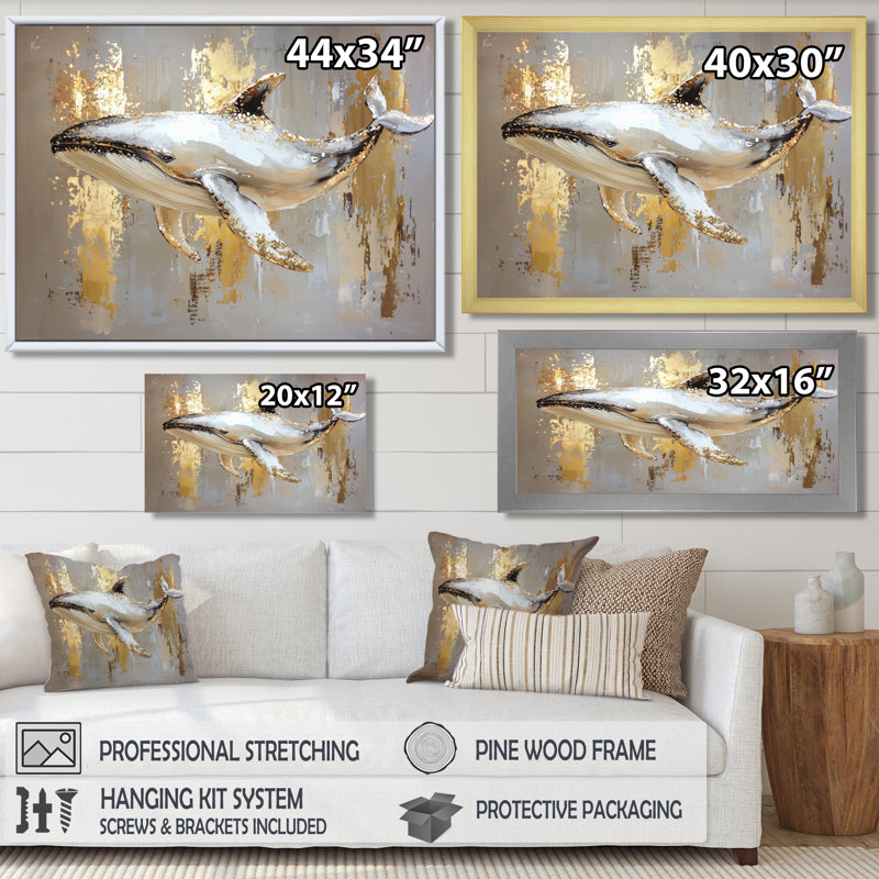 Whales Majestic Oceanic Majesty - impression de baleine, H 24 po x l 32 po, Toile tendue, Ne s’applique pas