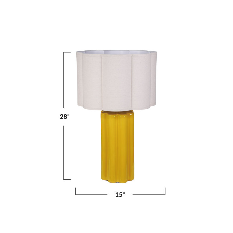 Stoneware Fluted Table Lamp With Scalloped Linen Shade
