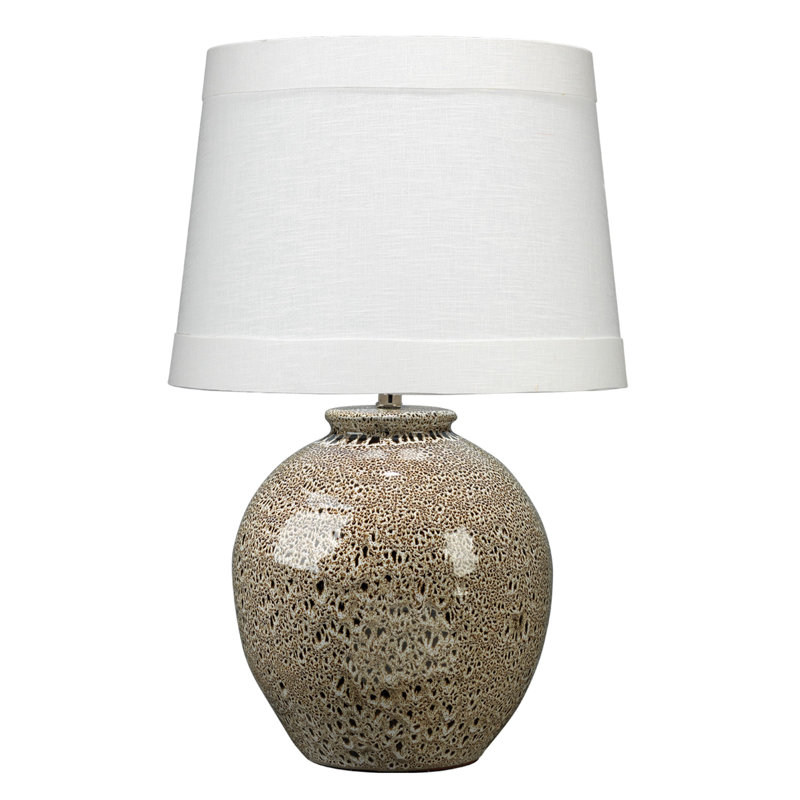 Large Brown Reactive Glaze Ceramic Table Lamp with White Linen Shade