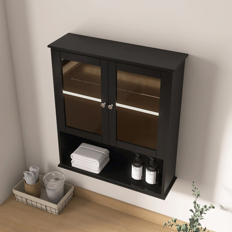 26" Wall Mounted Bathroom Medicine Cabinet with LED Lighting, Matte Black