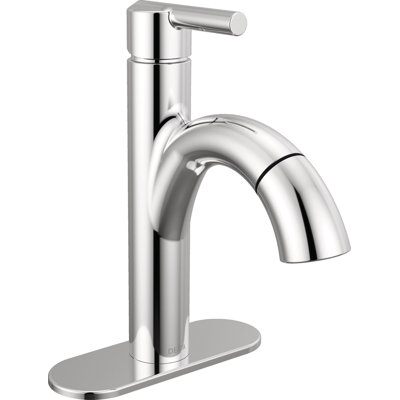 Nicoli Pull Down Bathroom Faucet with Sprayer, Chrome Single Hole Bathroom Sink Faucet with Pull Out Sprayer for Vanity, Metal Push-Pop Drain, Chrome