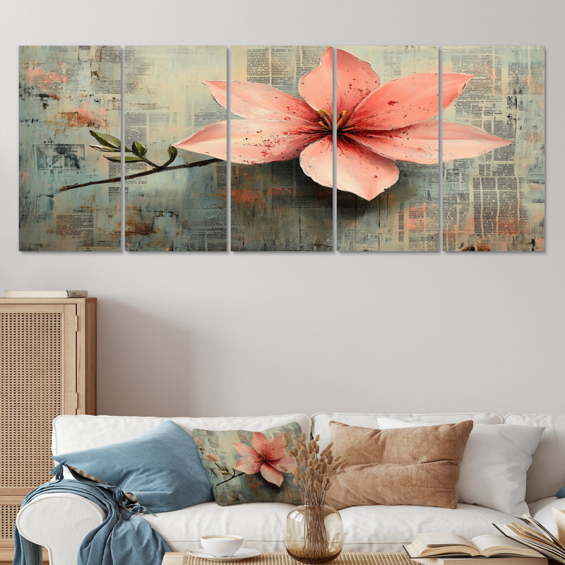 Jasmine dans des tons de rose et de vert II - ensemble de décoration murale Jasmine, H 28 po x l 60 po