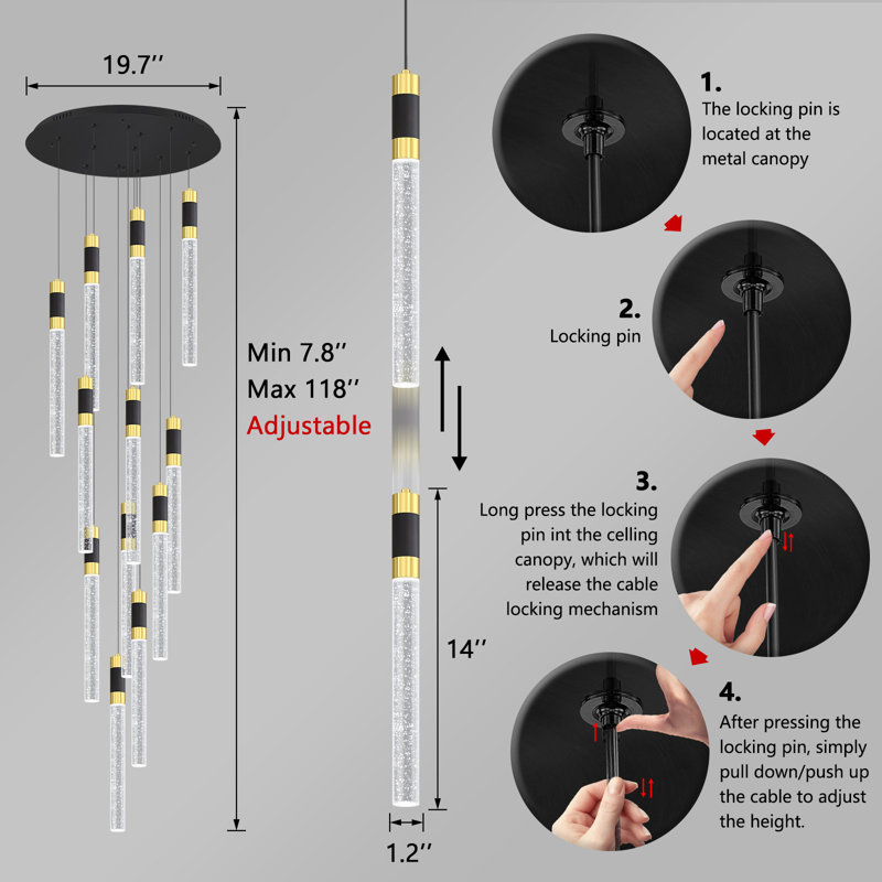 12-lights Glam Chandelier Crystal Led Dimmable Light
