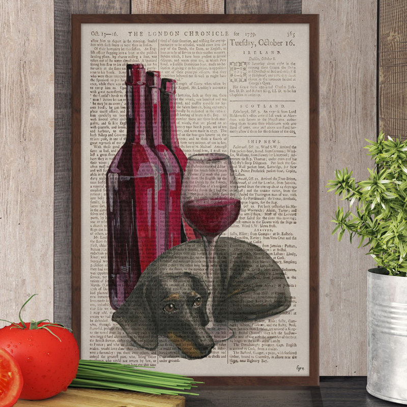 « saucisse dog wine », reproduction d’impression encadrée, H 18 po x l 12 po x P 1,5 po