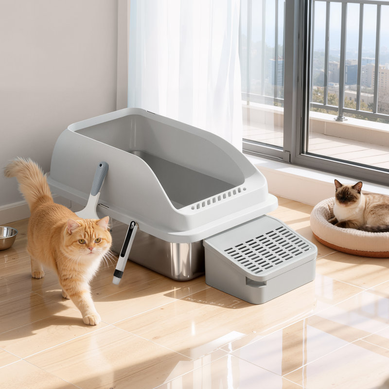 Litter Box with Scoop, Dove Grey