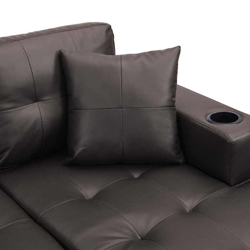 Sectional Sofa Set For Living Room With L Shape Chaise Lounge ,Cup Holder And Left Or Right Hand Chaise Modern 4 Seat (Chocolate Brown)