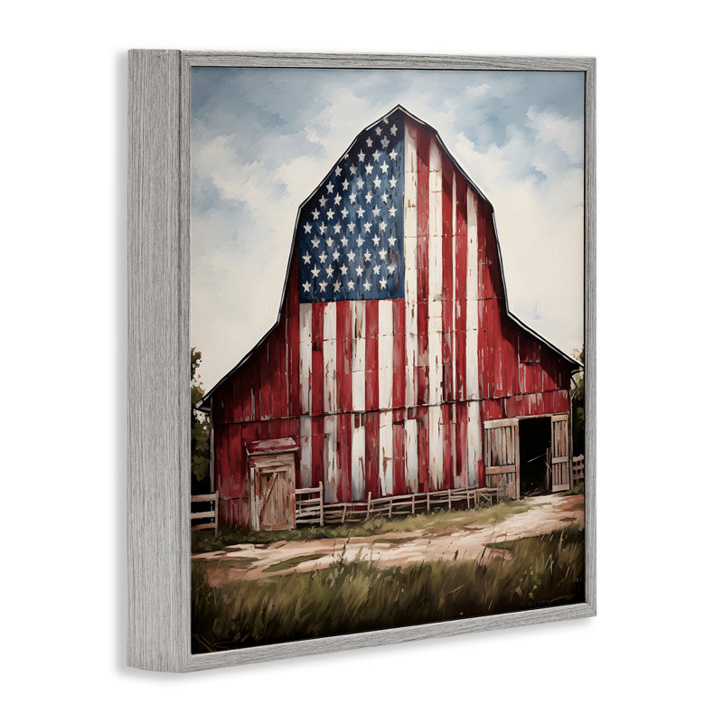 Americana Barn View Framed Giclee Art by Petal Prints Design, 12" H x 12" W, Farmhouse Grey Framed Giclee