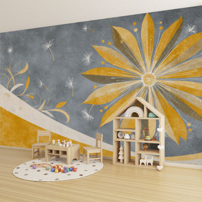 Peel and Stick Wallpaper Minimal Nordic Botanical Dandelion Mid Century Wall Murals 69"H x 96"W Removable PVC Wall Paper Self-Adhesive Wall Decor for Bedroom Living Room Home Office