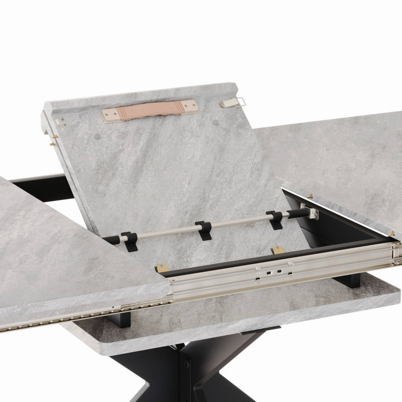 Table de salle à manger extensible pour 4 à 8 personnes. 62,4 po à 78,15 po Gris blanc. Pieds en métal. Chaises sans accoudoirs rembourrées. Espace moderne pour 4 à 8 personnes. Table. Gris + cadre blanc. Coussin polyvalent