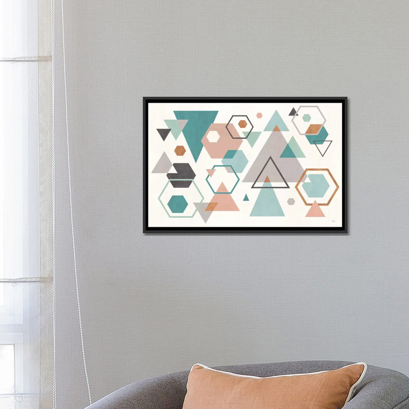 « abstract geo i », impression sur toile, H 18 po x l 26 po x P 1,5 po, Toile avec cadre noir, Pas de tapis