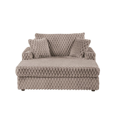 Contemporary Chaise Lounge With 2 Cup Holders & Side Pockets - Soft Faux Fur, Track Arms, 53"W Storage Ottoman by Latitude Run