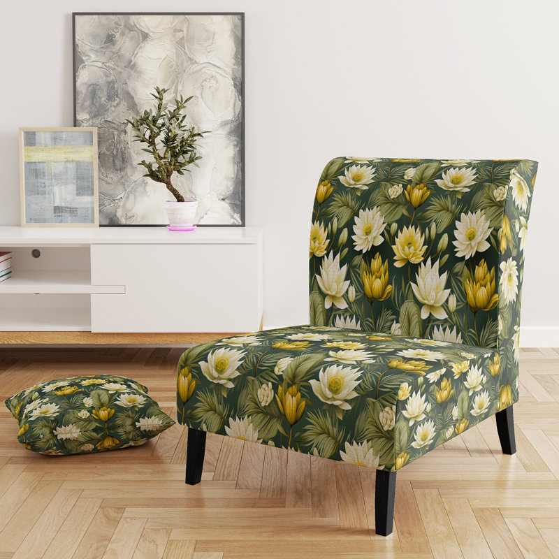 & Eclectic Accent Slipper Chair C, White And Green Peonies Retreat Oasis