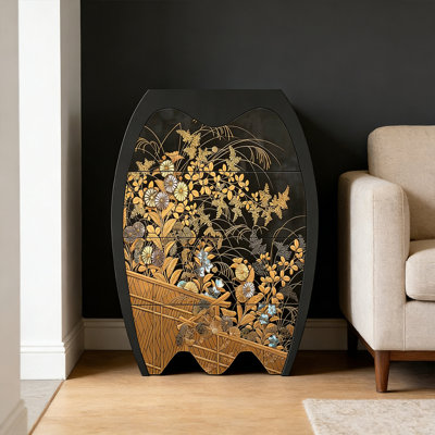 Solid Wood Floral Decorative Drawer Cabinet