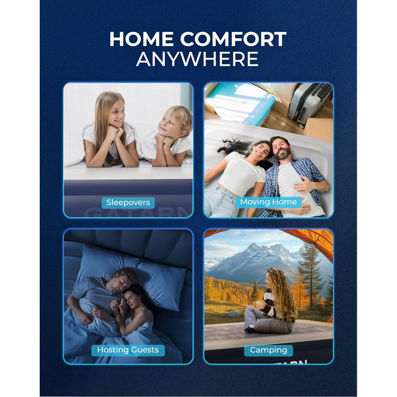 Single Size Air Bed with Built-in Electric Pump For Guest, Camping & Home Use - 191x99x46cm, 152cm W x 203cm D