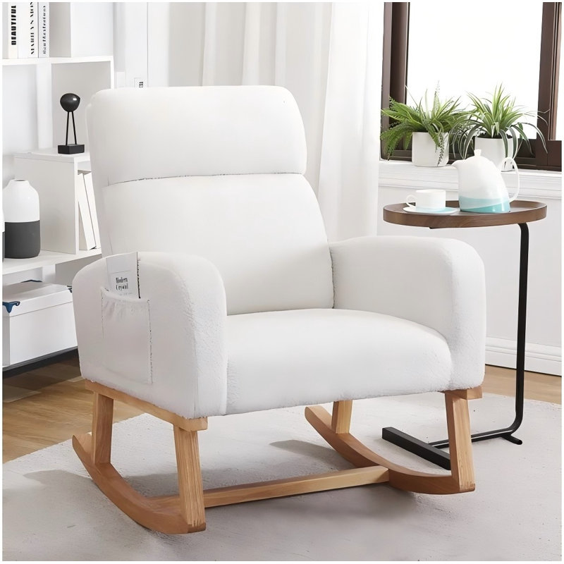 Fauteuil à bascule en bois massif, Blanc