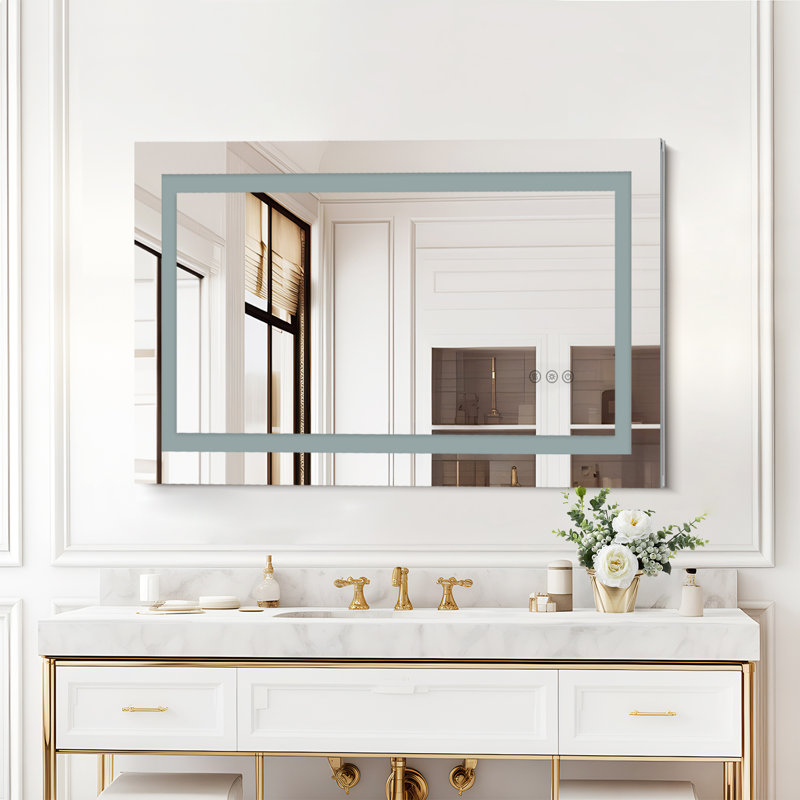 Miroir de salle de bain sans cadre à DEL, 3 couleurs à intensité variable, anti-buée, fonction mémoire, miroir de meuble-lavabo mural