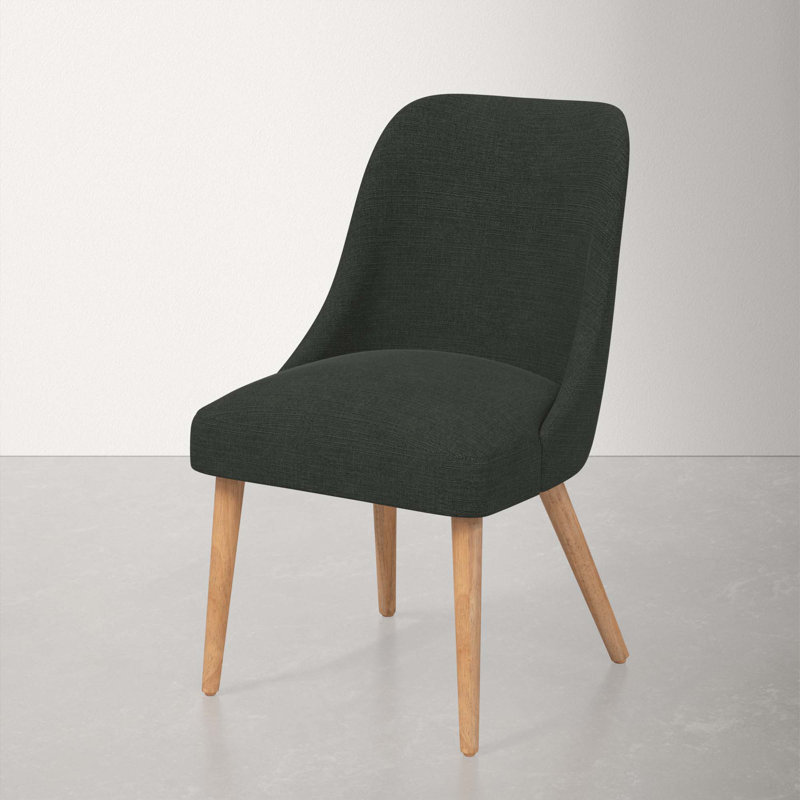 Chaise en bois massif Lozelle, Bois naturel, Lin classique noir