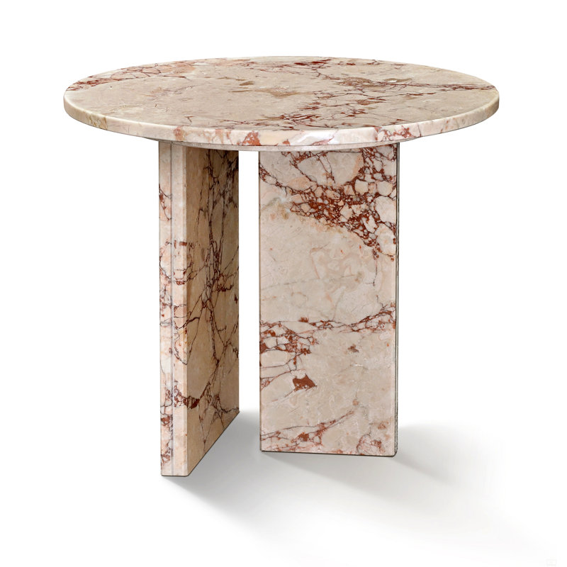 Petite table basse en marbre naturel, Rose, 15.8" H x 17.7" L x 17.7" W