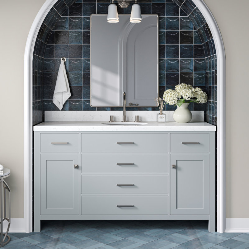Meuble-lavabo simple avec plateau en quartz Macnair, Gris, 60"