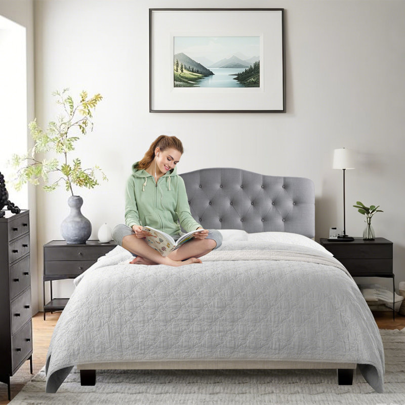 Tête de lit à hauteur réglable avec revêtement en lin et capitonnage pour la chambre à coucher, Très grand lit