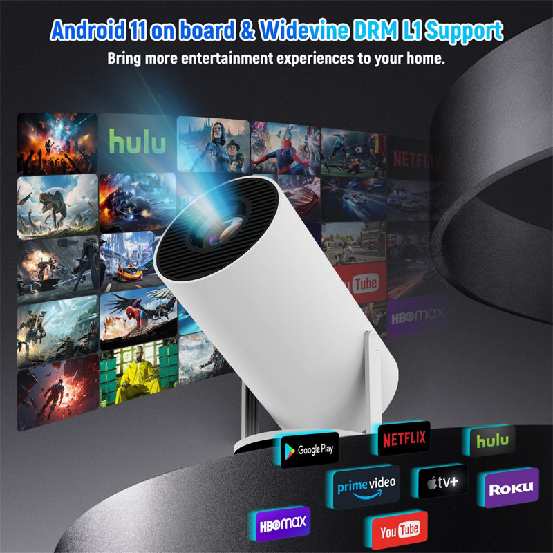 Mini Projector Android 11-8K Portable Projector 120 ANSI Lumens, Support 180 Degree Rotation And Automatic Keystone Correction, Wifi6, BT5.4, Home Theater Movie HD Projector Compatible With Laptop, HDMI, USB
