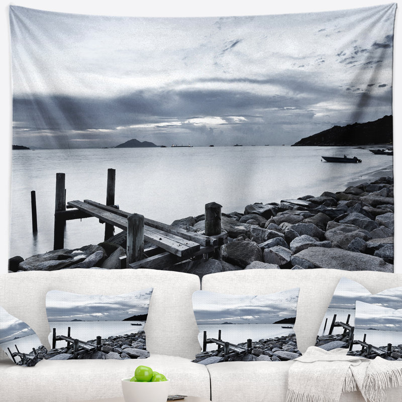 Petit pont de mer en polyester de tapisserie de plage rocky avec accessoires suspendus inclus, H 78 po x l 92 po
