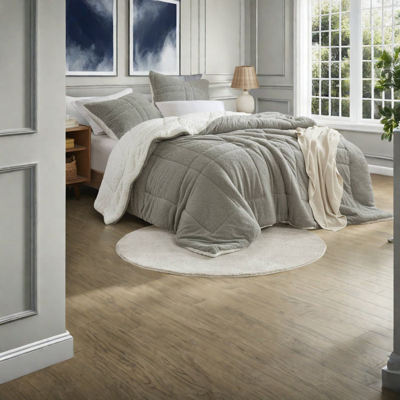 Ensemble de literie gris Feathersoft, édredon et taie décorative en polyester, taille simple
