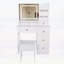 Bureau de coiffeuse avec miroir et éclairage tricolore Fashion, rangement ouvert, 5 tiroirs, support pour sèche-cheveux, prise de courant et tabouret, blanc
