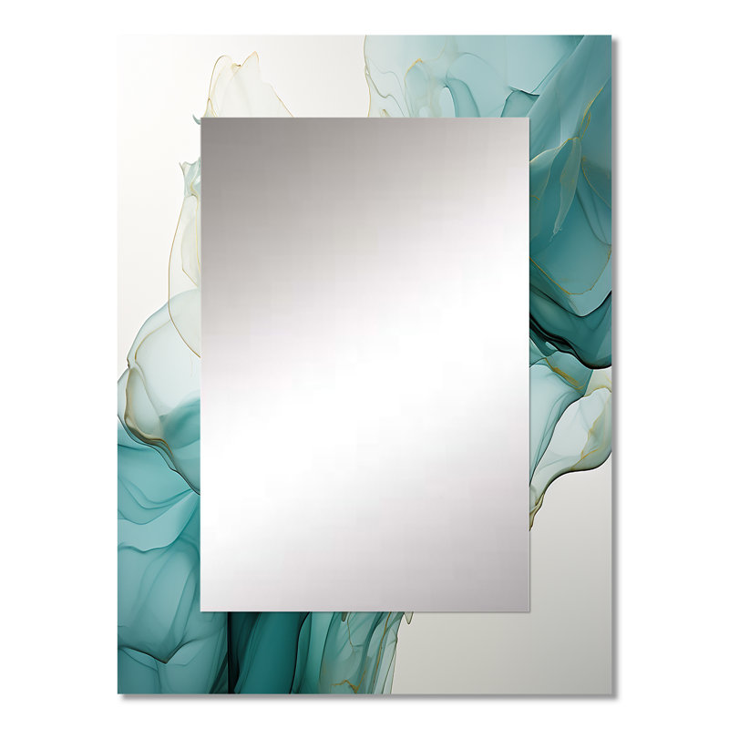 Vert et gris liquide encre liquide mirage II - miroir mural à encre liquide, miroir décoratif moderne, impression d'art en métal