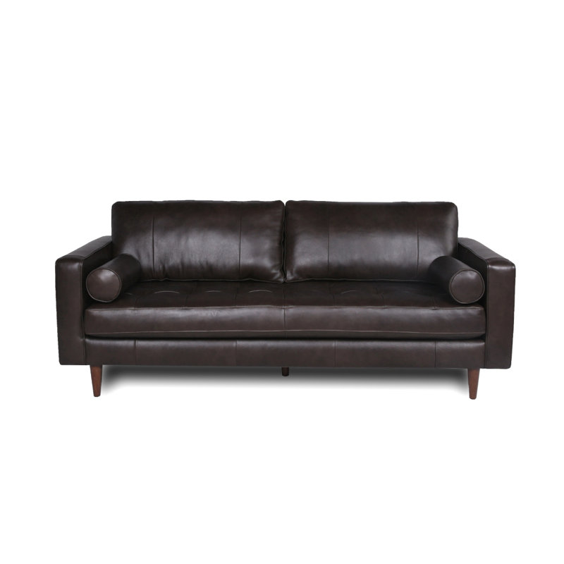 Canapé moderne en cuir capitonné Mid-Century, Espresso