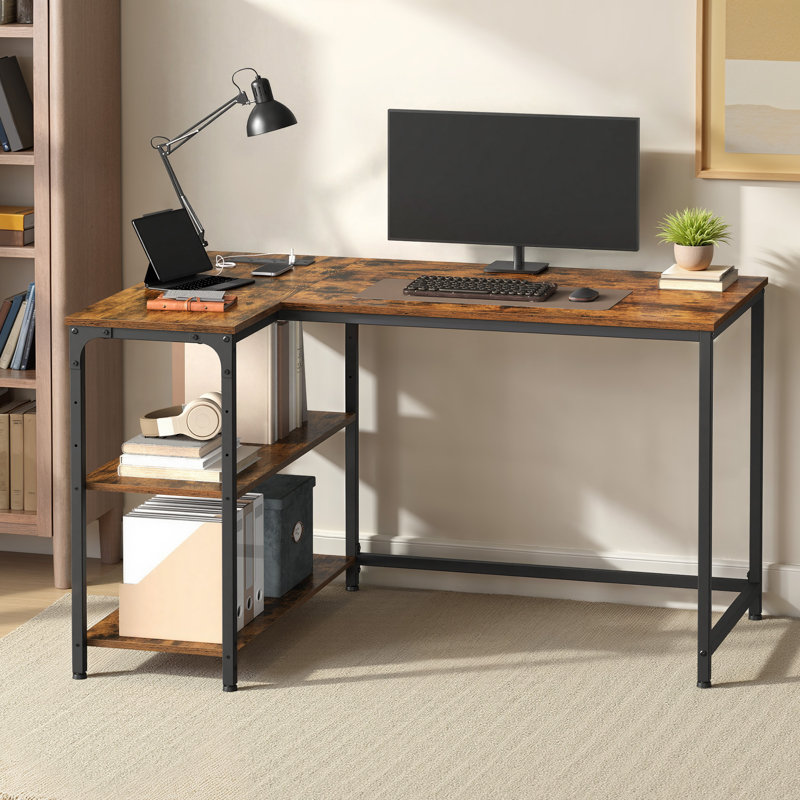 Metal Base Computer Desk, Brown