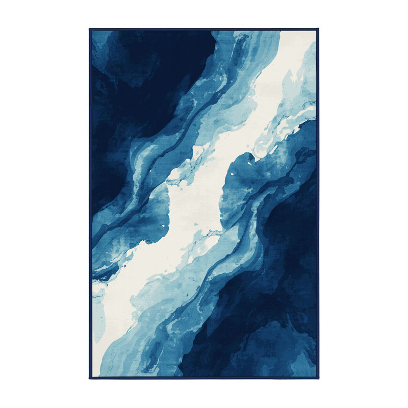Tapis bleu moderne et contemporain lavable à la machine Osiyo, 2 pi x 3 pi