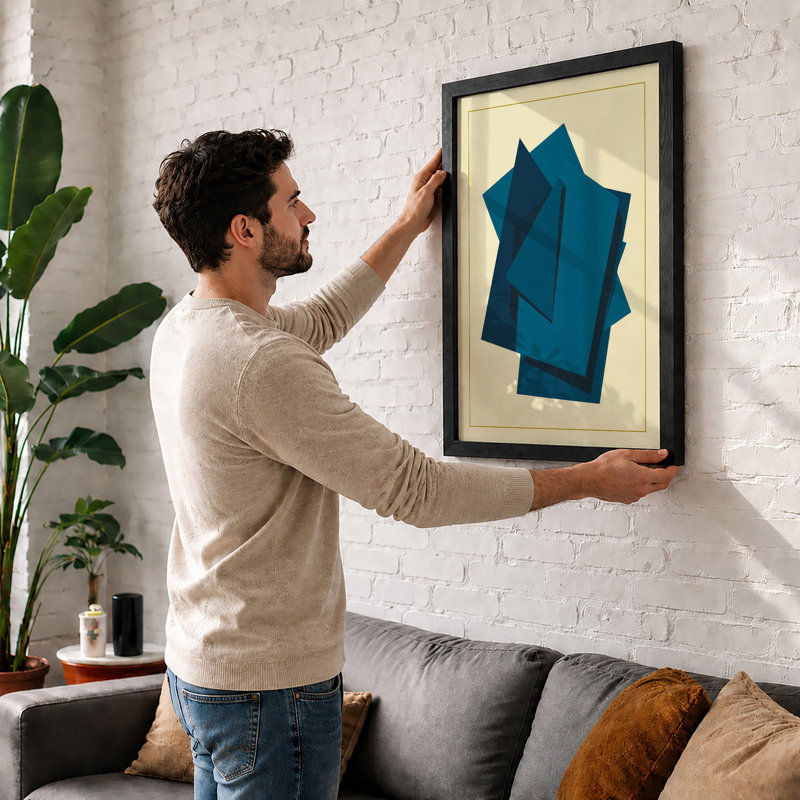Teal Structure Geometric - Framed Print, A2 - 59.4 x 42.0 cm, White